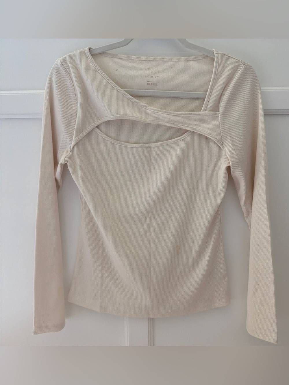 a new day Cream Ribbed Long Sleeve Top with Front Cutout
